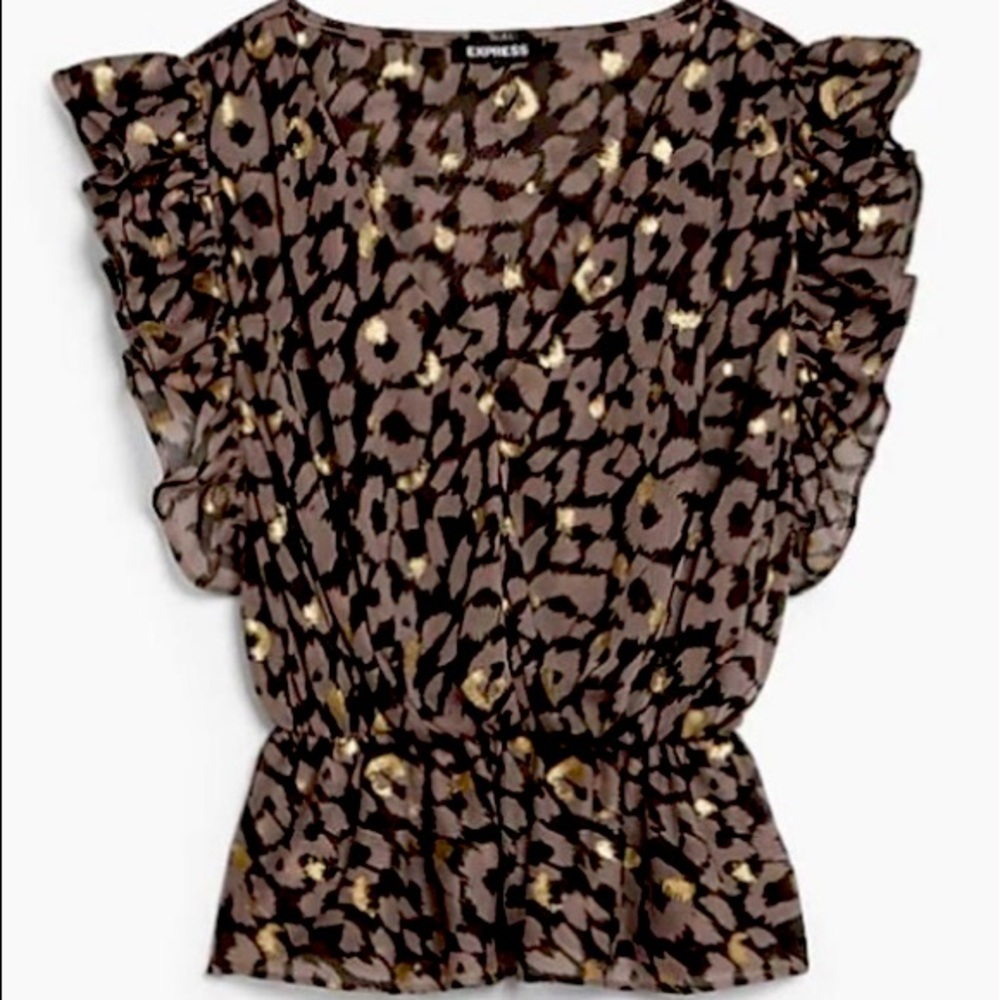 Plum and Gold leopard print ruffled top